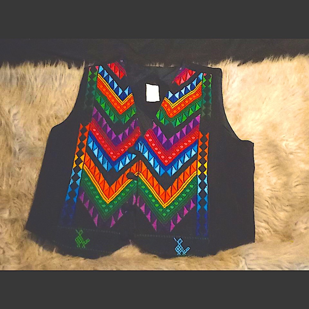 Vtg Rainbow Embroidered Vest Men's Sz XL